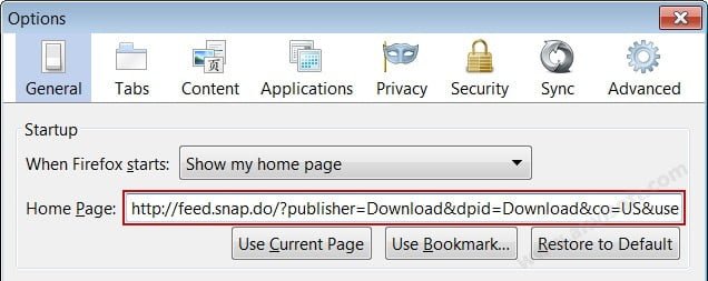 Bersihkan Snapdo dari Home Page di Firefox