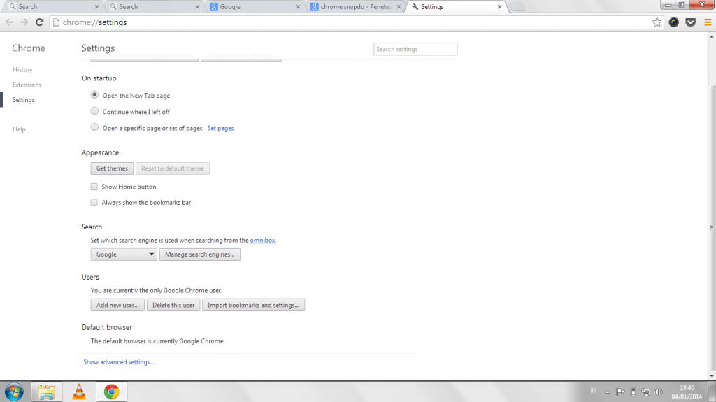 Pilih "Open the New Tab Page" di Setting-an Chrome