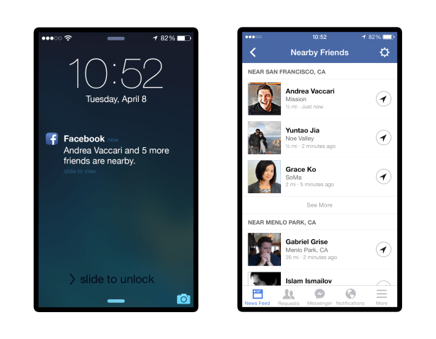 Contoh tampilan fitur Nearby Friends yang sudah aktif di aplikasi Facebook