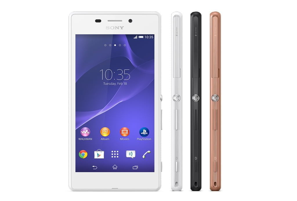 Sony Xperia M2 Aqua hadir dalam tiga warna pilihan, putih, hitam, dan perunggu