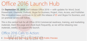 Office-2016 launch hub