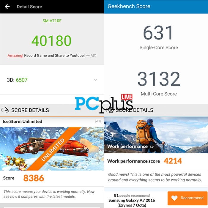 Hasil pengujian Samsung Galaxy A7 2016.