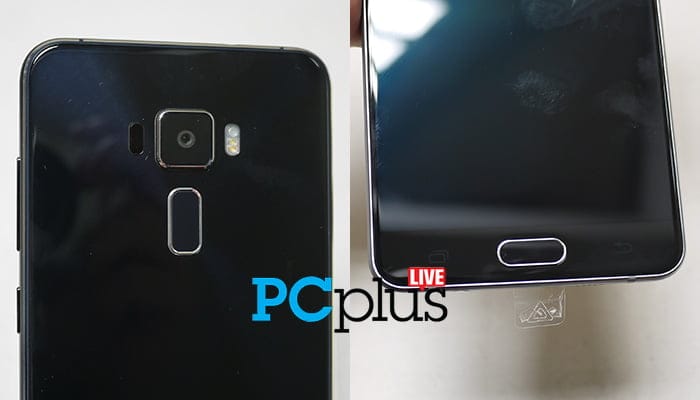 Keduanya mempunya pemindai sidik jari, namun berada di posisi yang berbeda. Zenfone 3 ZE552KL (kiri) di belakang, sedangkan Galaxy A7 2016 (kanan) berada di tombol home di depan.