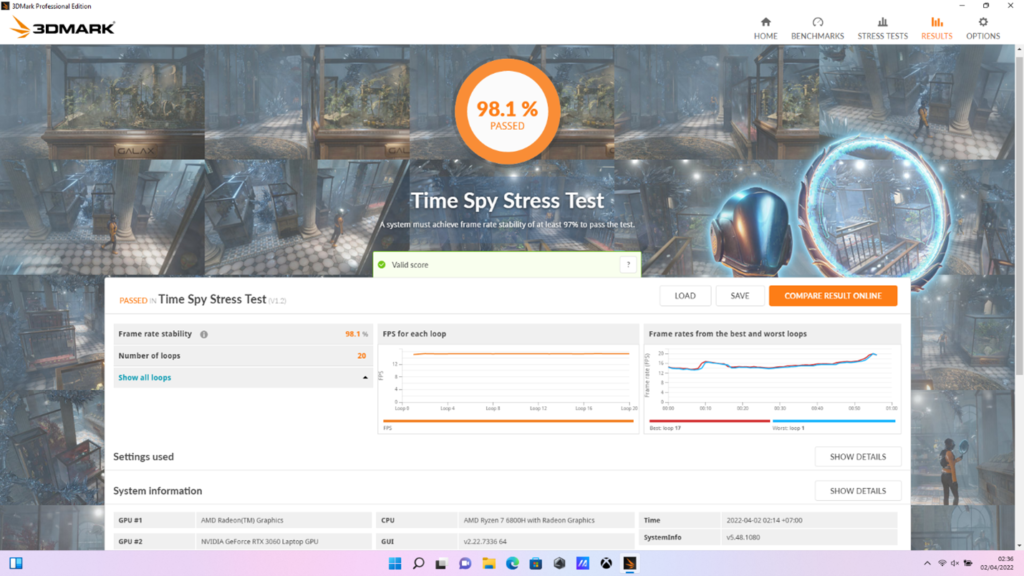 Hasil pengujian 3D Mark di ROG Strix G17