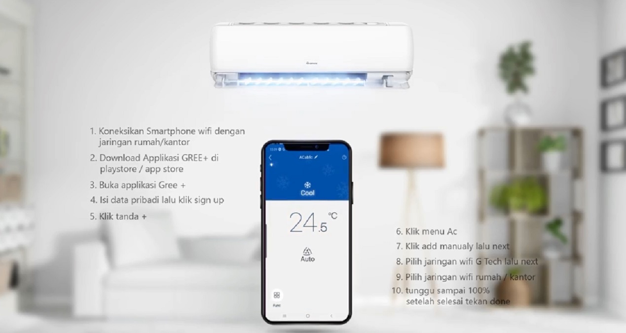 cara koneksi wifi AC Gree smartphone Gree+